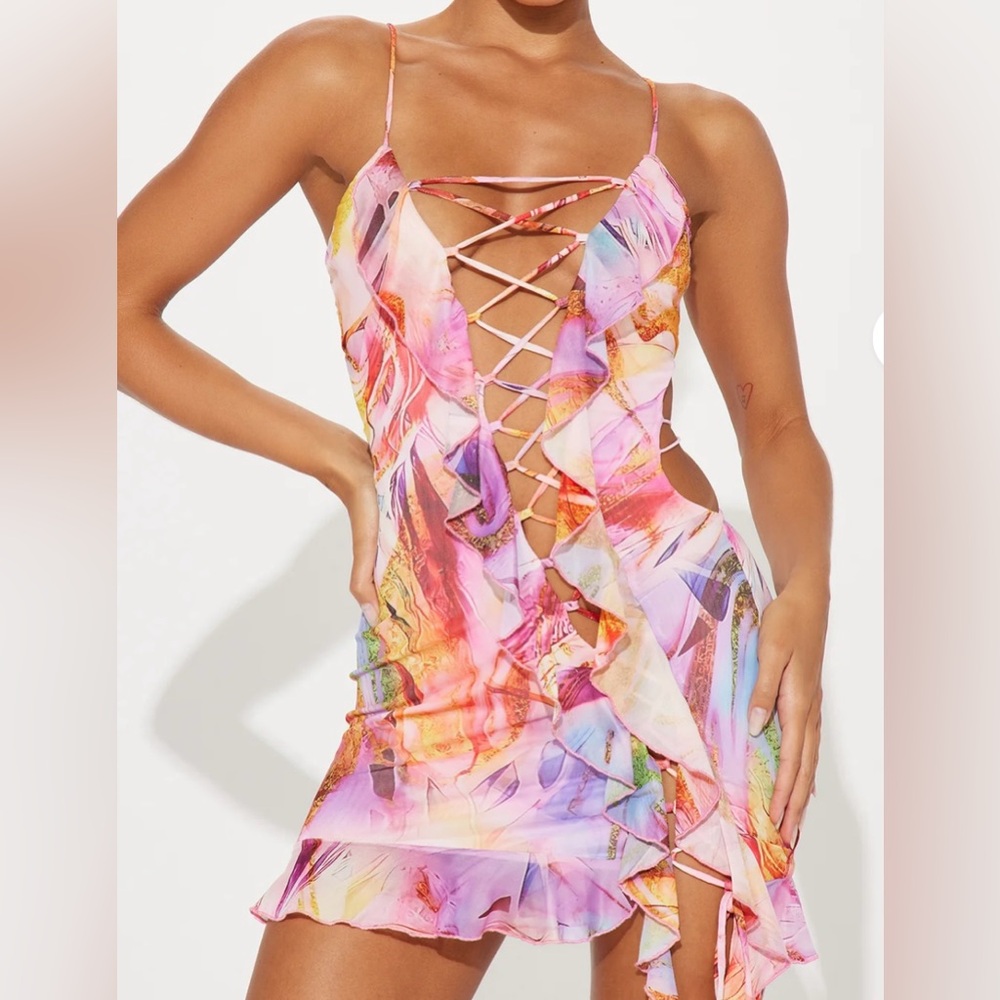 Fashion Nova Multicolor Abstract Mini Dress